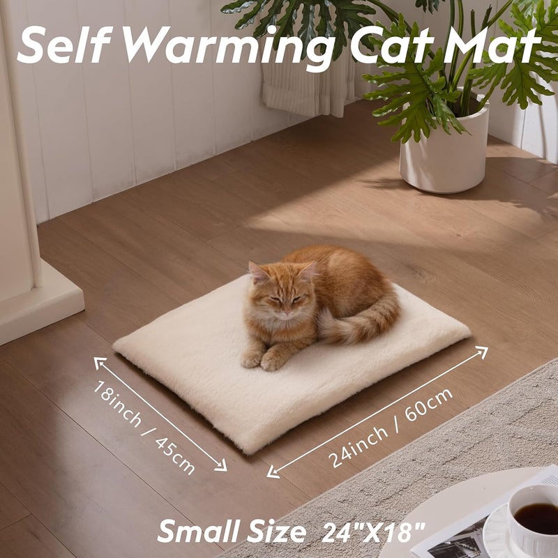 FunFurry Self Warming Cat Bed, Heating Cat Pad, Extra Soft Flannel Surface, Removable ＆ Washable, Thick Thermal Mat with Non-Slip Bottom (Ivory, 24" X 18") - Image 4